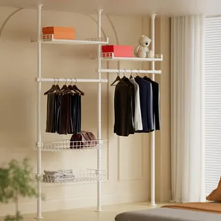 WPPTNSFY Teleskopstange Kleiderständer, Teleskop Garderoben System mit Hosenständer und Tablett, Tragfähigkeit 400kg, für Schlafzimmer, Wohnzimmer