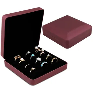 BOJVESH Schmuck-Ring-Organizer-Box, kleine Schmuckbox, Reise-Schmucketui, tragbare Ring-Aufbewahrungsbox, PU-Leder-Ringe-Tablett, Halterbox für Damen, Herren, Mädchen, Ohrring, Manschettenknöpfe (rot)