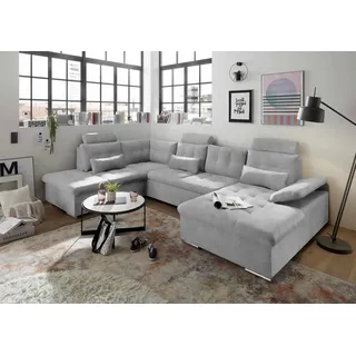 ED EXCITING DESIGN Wohnlandschaft Jakarta, mit Schlaffunktion, Bettkasten, Kopfstützen,Nierenkissen grau