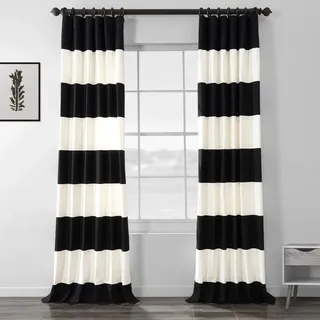 HPD Half Price Drapes Horizontal Stripe Curtains for Living Room 50 X 120 (1 Panel), PRCT-HS06-120, White, Cotton, Onyx Black & Offwhite, 50 in x 120 in