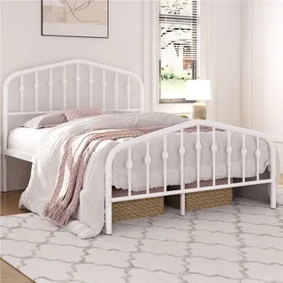 Yaheetech Metallbett Bettgestell 140 x 200 cm, Krone Kopfteil, Vintage Bettrahmen, Weiß - Weiß