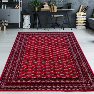 Teppich Rot geometrisches Muster pflegeleicht für Wohnbereiche Größe - 240 x 340 cm - Dunkelrot