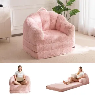 Klappsofa Mit Kunstfellbezug, Umwandelbar, Schlafsessel, Rosa
