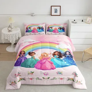 Bettbezug-Set Doppelgröße 200x200 cm, 3-tlg., Mikrofaser, Regenbogen-Prinzessin