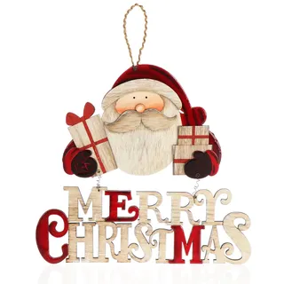 Hängedeko Weihnachten - Holz-Aufhänger Schriftzug mit Santa Claus - Türschild