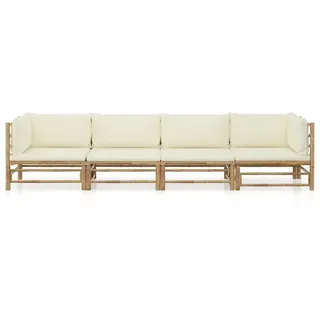 vidaXL 4-tlg. Garten-Lounge-Set mit Cremeweißen Kissen Bambus