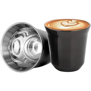 GREATRICH Espressotassen 2er Set aus 304 Edelstahl, 80ml Espresso Cups Set, Isolierte Doppelwandige Espressotasse Dickwandig, Espressobecher, Spülmaschinengeeignet für Home, Office, Geschenk