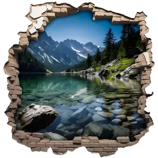 Samunshi® Wandtattoo Wandriss mit Bergsee Alpen Berge Fenster in andere Welt Portal Wanddekoration Wandsticker für Kinderzimmer Wohnzimmer Wanddeko 50 x 50cm