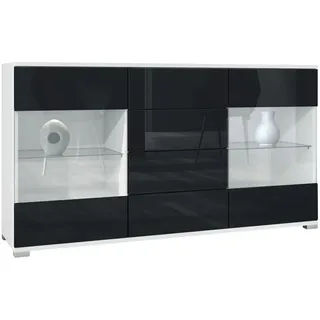 Vladon Sideboard, Schwarz Hochglanz, Holzwerkstoff, 138.5x75.5x35 cm, Wohnzimmer, Kommoden & Sideboards, Sideboards