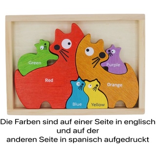 LK Trend & Style Puzzle »Katzen-Familien-Puzzle - Zweisprachig. Dieses pädagogische Spielzeug ab 2 Jahre lehrt Farben und ihre Namen auf Englisch und Spanisch«, Puzzleteile