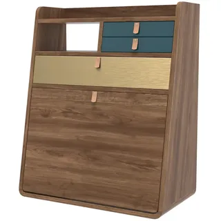 Hartô - Gaston Wandsekretär 60 cm, Walnuss natur / Messing / petrol