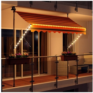 Swing&Harmonie Klemmmarkise LED - Balkonmarkise mit Kurbel Sonnenschutz Markise Terrasse Balkon 200/250/300/350 cm orange|schwarz 200 cm
