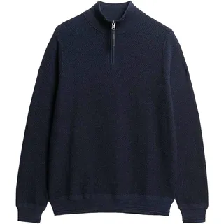 Superdry Herren Strickpullover mit Zip-Stehkragen - Cotton Texture Henley, Pullover, einfarbig Dunkelblau / 2XL
