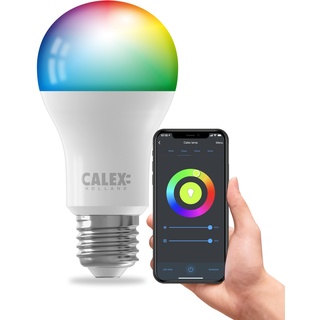 CALEX Smart WLAN Glühbirne E27, App und Alexa Sprachsteuerung, 8.5W Wifi LED Leuchtmittel, Dimmbar, WLAN Lampe Warmweiß und RGB