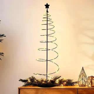 Spiral Weihnachtsbaum mit 47 LED aus Metall in schwarz mit Timer - 80 cm - Lichterbaum mit Stern Spitze warm weiß beleuchtet Batterie betrieben - Weihnachten Advent Deko Beleuchtung