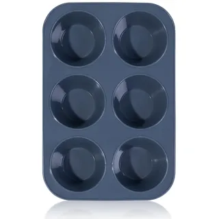 SUPER KITCHEN Große Muffinform Silikon für 6 Muffins Backform Muffinblech | Antihaft Muffin Form Antihaftbeschichtet Backblech Backform für Cupcakes, Brownies, Kuchen, Pudding, 27,8 x 19 x 5 cm (Grau)
