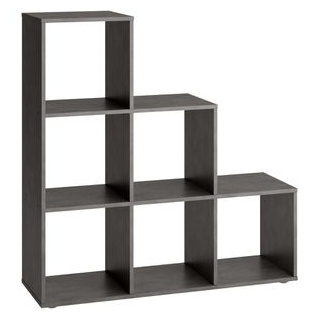 FMD-Möbel Bücherregal Mega 1, 248-001, anthrazit, Stufenregal aus Holz, 6 Fächer, 104,5 x 108 x 33cm