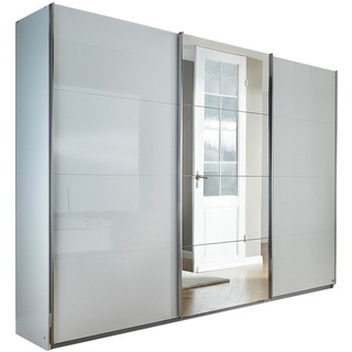 Schwebetürenschrank - weiß Hochglanz - alufarben - mit Spiegel - 271x210 cm