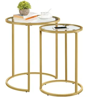 Yaheetech Beistelltisch 2er Set Satztische rund, Glas, 49,5x59cm DxH goldfarben