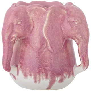 Bloomingville Vase Pontus aus Steingut mit dekorativer Glasur in Pink und 3D Elefanten Motiv, Durchmesser 15,5 x Höhe 15,5 cm