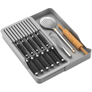 Ausziehbarer Messer Aufbewahrung, Messerblock Schublade Für 11 Messer, Reinigbarer Messerhalter Schublade, Knife Holder Geeignet Für Küchenschubladen Arbeitsplatten Küchen