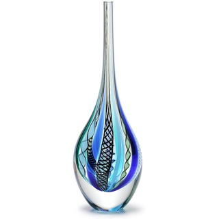 Cá d'Oro Glasvase, Tropfenform, Hippie, blau/grün, mundgeblasenes Murano-Stil, Kunstglas – Modell hoch