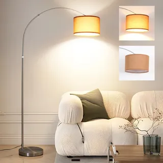 Antenlicht Bogenlampen Silber 165-180cm,stoffschirm Braun Ø33cm,e27,inkl.9w Led(3000k,860lm),fußschalter,stehleuchte Für Wohnzimmer Schlafzimmer[klasse E]