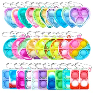 Yeefunjoy 30 Stück Mini Silikon Schlüsselanhänger, Pop Push It Fidget Toy, Schlüsselbund, Squeeze Poppet Bubble Finger Stress Reliever Anti-Angst für Kinder Erwachsene