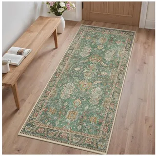 LuxusKollektion Läufer Läufer Vintage Moosgrün 80x150cm waschbar, rechteckig, Höhe: 6 mm grün