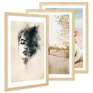 PHOTOLINI Bilderrahmen 3er Set breite Rahmen mit bruchsicherem Acrylglas für Fotos & Poster, für 3 Bilder (3er Set), im modernen Stil für Ihre stilvolle Wanddekoration beige 40 cm x 60 cm
