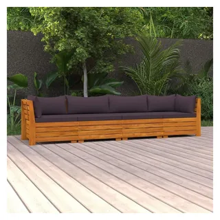vidaXL Gartenlounge-Set 4-Sitzer-Gartensofa mit Kissen Massivholz Akazie, (1-tlg) braun|grau