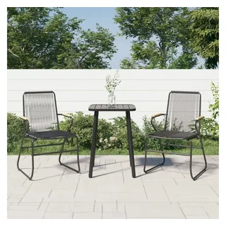 furnicato Gartenstuhl aus PVC-Rattan und Naturholz 58 x 59 x 85,5 cm Braun (1 St), UV-beständige Sitzgruppe mit Armlehnen und stabilem Stahlgestell schwarz