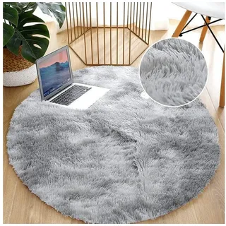 LuxusKollektion Hochflor-Teppich Teppiche rund antirutsch Schlafzimmer Wohnzimmer Flur Weiß Grau 160cm grau