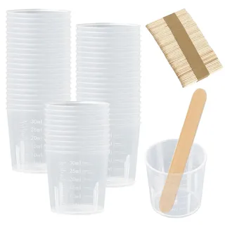 Messbecher Klein 30ml Kunststoff 50 Stk Mini Mischbecher ml Kleiner Messbecher Farbmischbecher mit 50 Stk Holzstäbchen für Mischen Farben Epoxiden