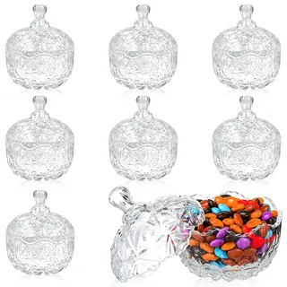 OJMHD 8 Stück Kleine Bonbonglas mit deckel, 240 ml Kristall Candy Bar Gläser, Vintage Bonboniere Aufbewahrung Vorratsgläser Deko für Hochzeit Süßigkeiten Kekse Snacks Küche Buffet