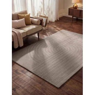 vikosa Arcura - Handgetufteter Wollteppich, Natur Wohnzimmerteppich, Hoch-Tief-Effekt, moderner 3D-Effekt, weich mit geometrischen lineare Design für Wohnzimmer, Schlafzimmer - Hellgrau, 80x150cm