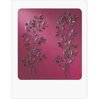 Wanddeko 60cm Blume silber 1 Modell sortiert aus Metall, 1x Blüte rechts oder links GILDE Wanddekoration Metall Relief Beerenzeit antik Silber mit roten Beeren 1 Modell Sortiert