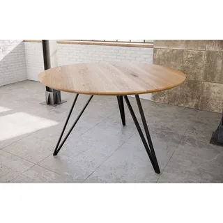 Runder Esstisch 100 cm Dream, Eichenholz geölt, Esszimmertisch mit Schweizer Kante, Hairpin-Gestell Eisen schwarz, massiver Holztisch, Tischplatte... - Braun/Schwarz