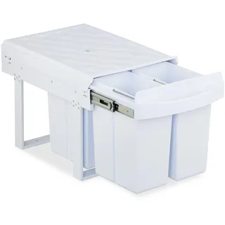 Relaxdays Einbaumülleimer, ausziehbar, Mülltrennsystem für Unterschrank, Verschiedene Fächeranzahl & Volumen, weiß