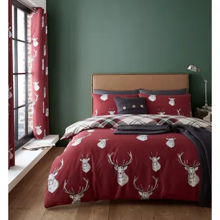 Catherine Lansfield Munro Hirsch, Bettwäsche-Set für King-Size-Betten, rot
