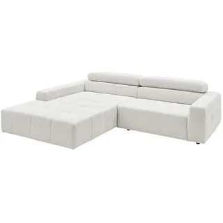 KAWOLA Sofa RENO weiß mit motorischem Sitzvorzug Longchair links