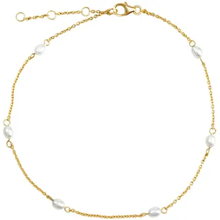 VIVANCE Fußkette "925/- Sterling Silber vergoldet Perlen", gelb, Fußketten, Damen, 24+3cm, Silber 925 (Sterlingsilber), glänzend