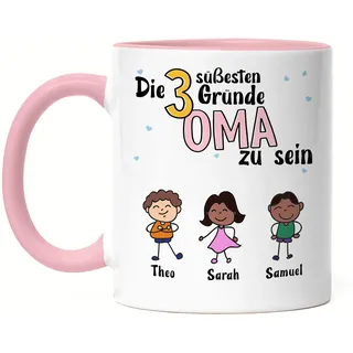 Kiddle-Design Oma Tasse Rosa Geburtstag Personalisiert für Oma Enkel Enkelin Baby Geschenk Kinder Oma Geschenk Muttertag 3 Kinder