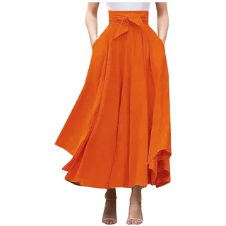 Maxirock Damen Sommer Einfarbig Boho Lang Falten Outdoor Freizeit Fashion Langer Luftiger Sommerrock Bequeme Wickelrock mit Taschen Mädchen Lang, S-XL