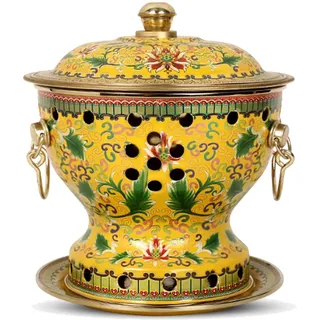 Chinesischer Kupfer-Hot Pot – traditioneller Peking-Stil für Familienfeiern, Freunde und Partys – langlebiger Edelstahl, ideal für Küche und Schlafsaal, gelbe Farbe