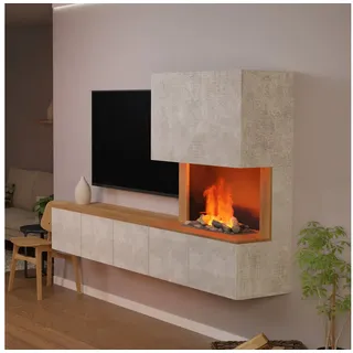 GLOW FIRE Elektrokamin CW5 Links Wasserdampf Kamin- Wohnwand mit Kamin, Sideboard mit Kamin, Wasserdampfkamin mit 3D Feuer und Knisterfunktion grau
