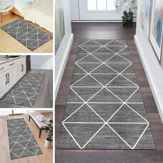 QQrunner Küchenteppich rutschfest Läufer Flur 100x350cm Teppichläufer Modern Grau Waschbar Meterware Schlafzimmer Korridor Teppich Lang, Länge Anpassbare, 60/70/ 80/90/ 100/110/ 120cm Breit