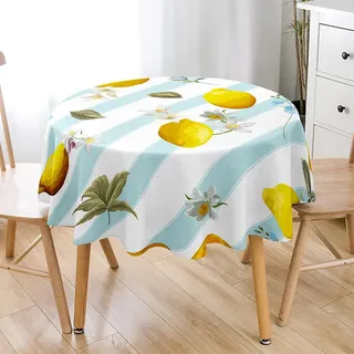 Hiseng Runde Tischdecke Nordischer Modern Frucht Bedruckte 3D Abwaschbar Wasserdicht Fleckschutz Tischtuch für Outdoor Garten Home Dekoration- Verschiedene Größe (Elegante Zitrone,150cm)