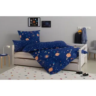 OTTO home Kinderbettwäsche CUDDLEE, Renforcé, 2 teilig, in vielen Designs: Dino,Einhorn,Weltraum,Baustelle,Herz,Trecker,Safari blau