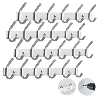 BlingBin Wandgarderobe 4/6 Haken Kleiderhaken Wand Hakenleiste Garderobenhaken 2er Set (4 Stück, 4 St., 4pcs), Handtuchhaken Wandmontage Gebürstet ca. 30kg silberfarben